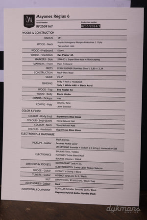 Mayones Regius 6 Supernova Blue Gloss