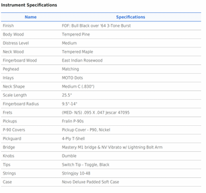 Novo Serus J Bull Black over '64 Sunburst Dealer Limited